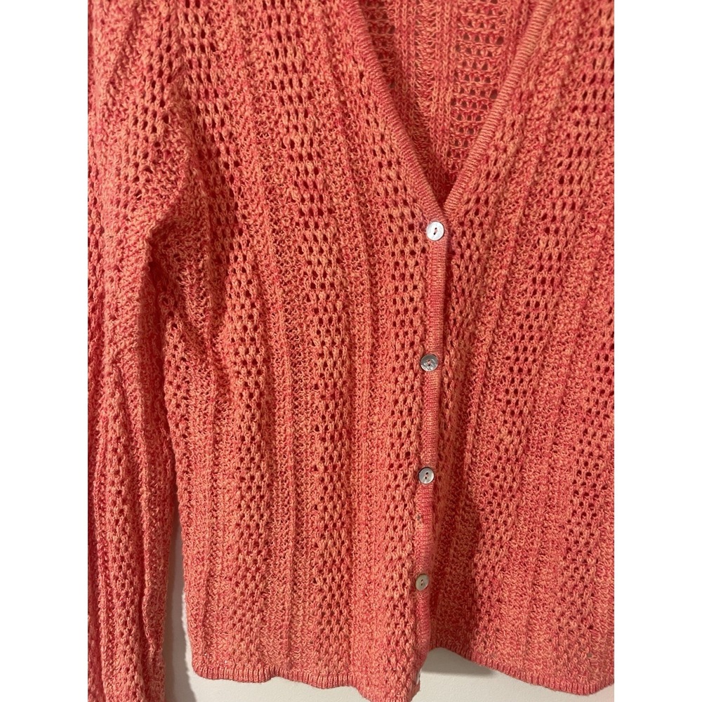 Sundance Coral Crochet Mixed Open Knit Cardigan M Cotton Quiet Luxury Preppy - Picture 5 of 10